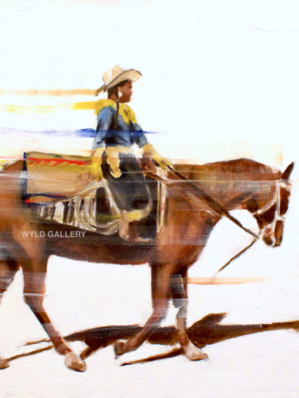 Native American Painting of a Future Rodeo Queen with a Lady on a Horse