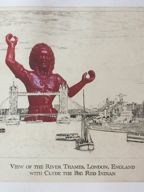 View of the River Thames, London, England with Clyde the Big Red Indian